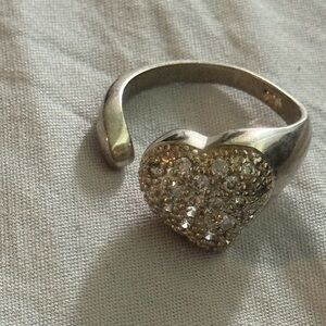 925 Sterling Silver Heart Ring with Sparkly Stones
